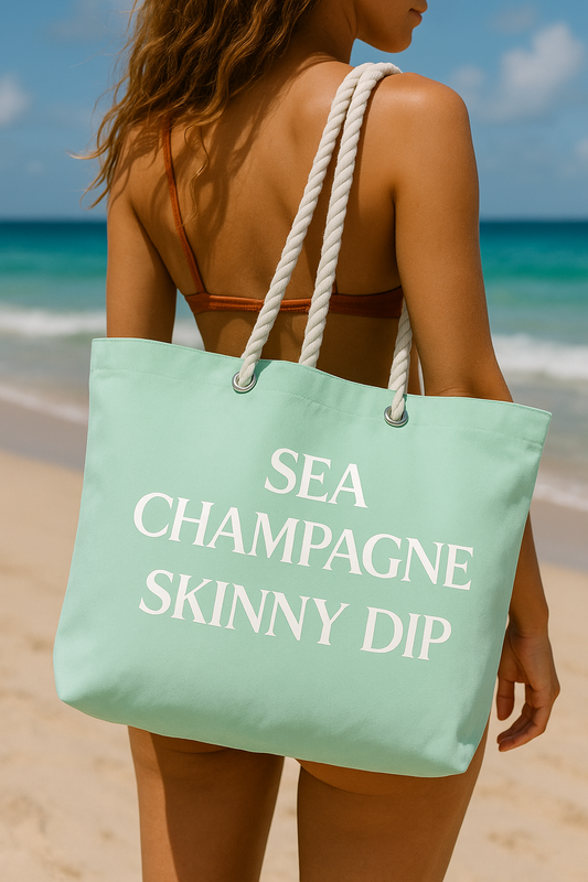 Sea, Champagne, Skinny Dip Tote in Misty Green